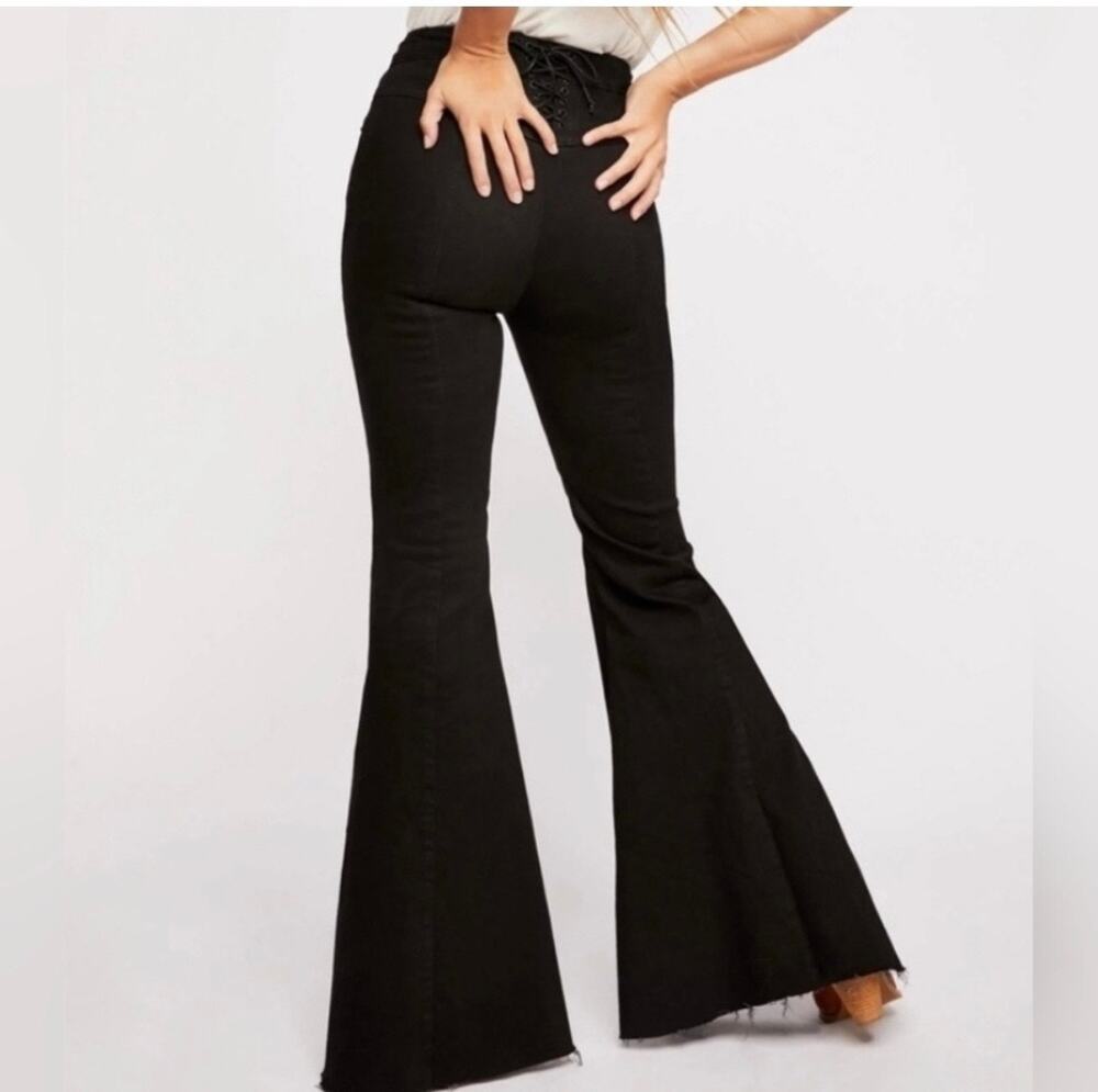 We The Free Ma Cherie CRVY Black Flare Tie Back Jeans